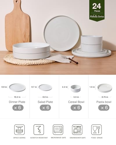 Nebula 24 Piece Dinnerware Set with Pasta Bowls (White / Service for 6 (Include Pasta Bowls))