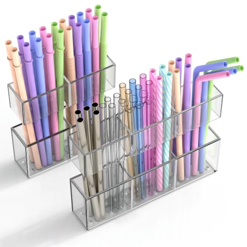 2 Pack Small Acrylic Straw Holder for Cabinet Door (Small / Transparent)
