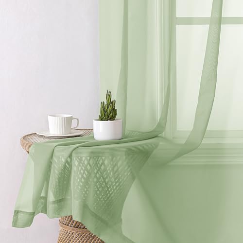 Light Green Sheer Curtains 54 Inch Length 2 Panels Set for Living Room (42"W x 54"L (Pack of 2) / Light Green)