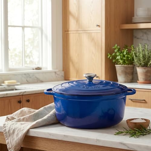 7.7 Quart Enameled Cast Iron Dutch Oven Pot with Lid (Blue / 7.7 Quart)