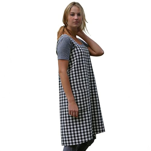 Women's Pinafore Square Apron Baking Cooking Gardening Works Cross Back Cotton (Small / Plaid-black)