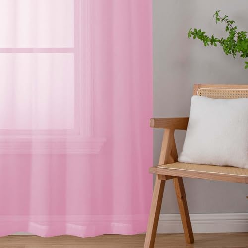 Sheer Pink Curtains for Bedroom Living Room 63 Inch Length 2 Panels (Pink / 42"W x 63"L (Pack of 2))