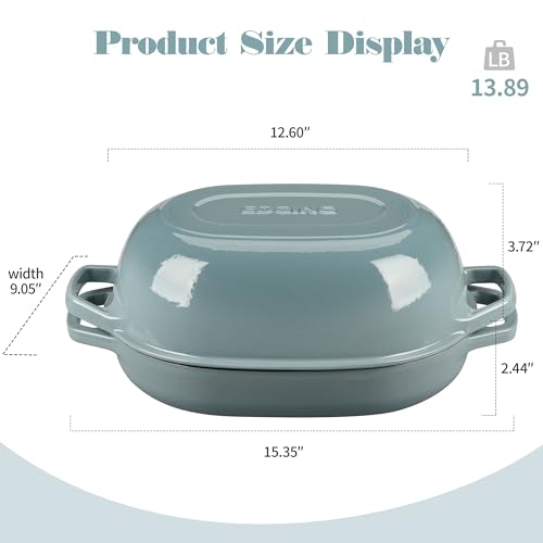 Enameled Cast Iron Oval Dutch Oven Pot with Lid (Seasalt / 7 Quart)