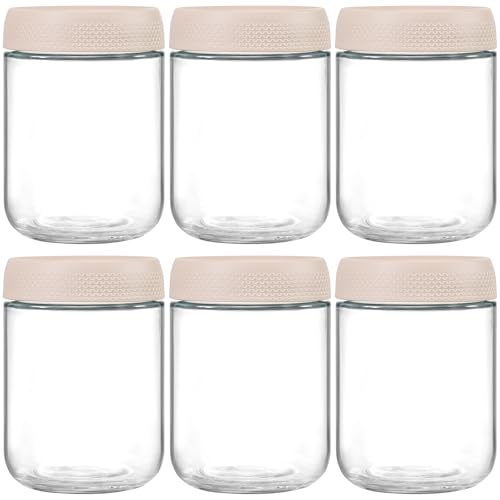 6 pack 16oz Glass jars with Airtight Lids (Beige-6pack-16oz)