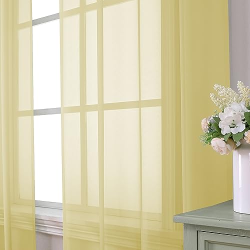 Yellow Sheer Curtains 2 Panel Sets 84 Inches Long (40"W x 84"L (Pack of 2) / Yellow)