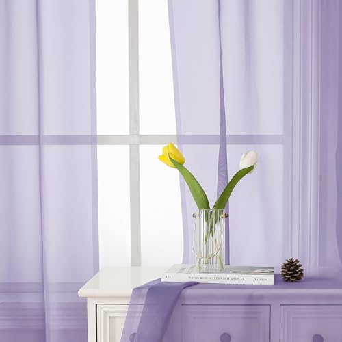 Lavender Sheer Kitchen Curtains 54 Inch Length 2 Panels (Lavender / 40"W x 54"L (Pack of 2))