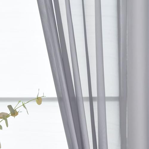 Basic Rod Pocket Sheer Voile Window Curtain Panels Grey 1 Pair 2 Panels 26 Width 30 Inch Long for Kitchen Bedroom Children Living Room Yard (Grey / 26"W x 30"L (Pack of 2))
