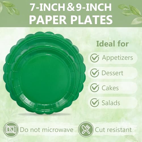 100 Pcs Green Plastic Plates (Green 100 Plate Set / 7 & 9-inch Set)