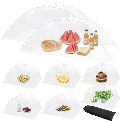 8 Pack Mesh Food Covers for Outside (2 Jumbo (40”x24") and 6 Large (17”x17”) / White)