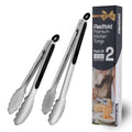 Stainless Steel Kitchen Tongs Set (Pack of 2 Black & Silver (9" & 12"))