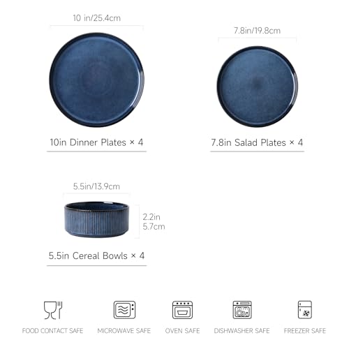 Stoneware Dinnerware Sets for 4 (Midnight Blue / 4-Set(12pcs))