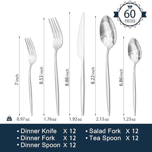 18 10 Silverware Set for 12 (Silver / 60-Piece)