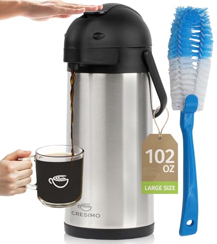 Coffee Carafe Airpot & Cleaning Brush 102oz (Silver w/ Brush 3L / 102 Ounces)