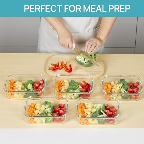 5 Pack 35oz Glass Food Storage Containers with Lids (Blue / 35oz)