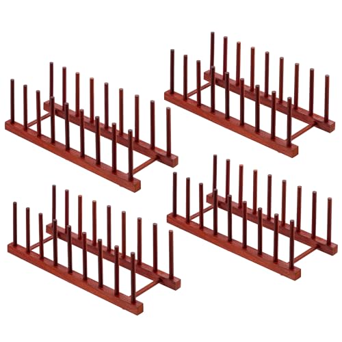 4 Packs Rosewood Wooden Dish Drying Rack Plate Organizer for Cabinet (Rosewood 8 Slots 4pcs)