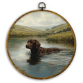 Rustic Country Chocolate Labrador Retriever Round Wall Art (Colour 09)