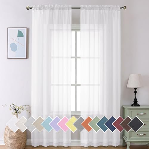 Voile Sheer Window Curtains 120 inch Extra Long (40"W x 120"L (Pack of 2) / White)