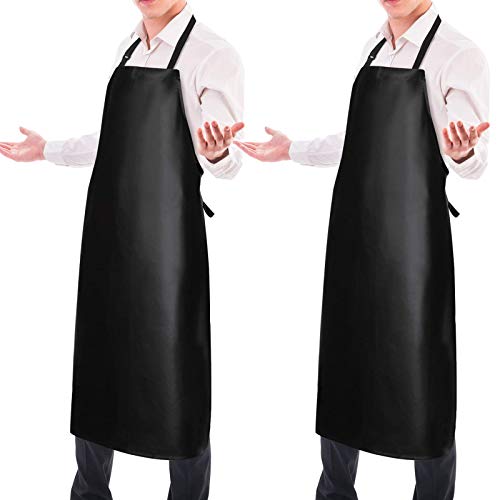 Waterproof Rubber Apron Adjustable Dishwasher Apron (2 Pack / Black)