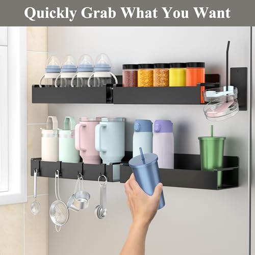 Magnetic Water Bottle Holder for Fridge Black (4 Pack / Black)