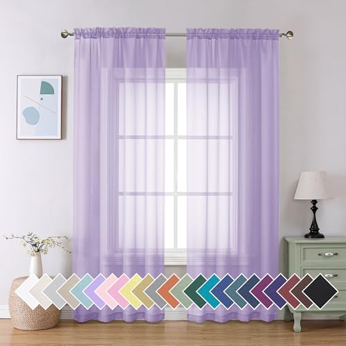 Light Purple Sheer Curtain Panels Pair Sold 90 Inch Length (42"W x 90"L (Pack of 2) / Lavender)