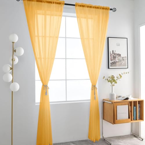Basic Rod Pocket Sheer Voile Window Curtain Panels Sand 1 Pair 2 Panels 52 Width 84 Inch Long for Kitchen Bedroom Children Living Room Yard（Sand (Sand / 52"W x 84"L (Pack of 2))