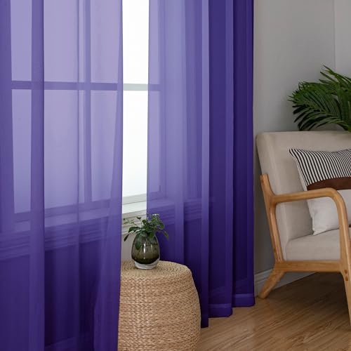 Purple Short Sheer Curtains 45 Inch Length for Small Windows (Purple / 42"W x 45"L (Pack of 2))