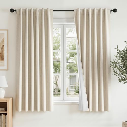 Cream Linen Blackout Curtains 63 Inches Long for Bedroom (Cream / 52"W x 63"L (Pack of 2))