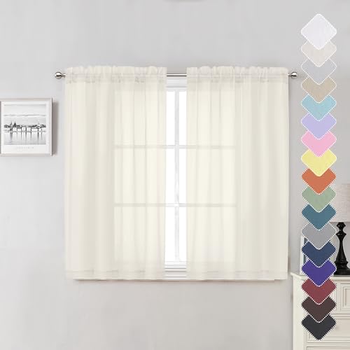 Ivory Sheer Curtains 45 Inch Length 2 Panels (Ivory / 40"W x 45"L (Pack of 2))