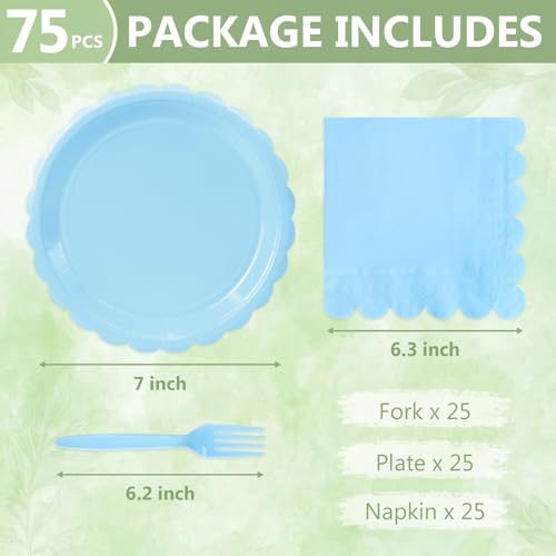 Light Blue Paper Plates and Napkins (Light Blue 75 Plates Set / 7-inch Set)