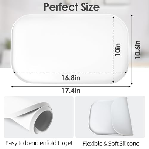 Silicone Coffee Maker Mat with Lip for Countertops (White / 17.4'' x 10.6'')