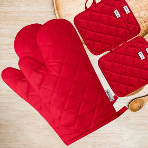 Oven Mitts and Pot Holders Sets (Red)