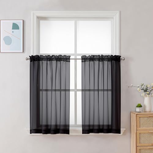 Black Sheer Curtains 30 inch Length 2 Panels (Black / 42"W x 30"L (Pack of 2))
