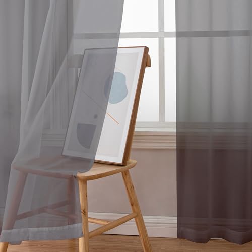Sheer Voile Window Treatment Rod Pocket Curtain Panels for Kitchen Bedroom Living Room Drapes Sunlight Filtering Privacy Semi Home Decor Assorted (42"W x 90"L (Pack of 2) / Charcoal Grey)