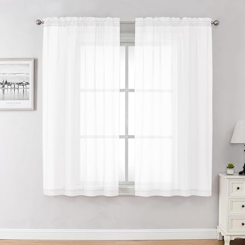 White Sheer Curtains 45 Inch Long 2 Panels (White / 42"W x 45"L (Pack of 2))