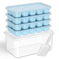 Ice Cube Tray with Lid and Bin (Lake Blue / 8.2*4.5*3.6'' - 4 Pack)