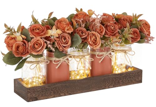 Fall Table Centerpieces for Dining Room Decor with Mason Jar Lights (Orange / Large)