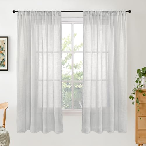 Light Grey Linen Curtains 63 Inches Long for Bedroom Windows (Light Grey / 42"W x 63"L (Pack of 2))