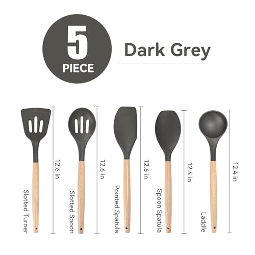 Non Stick Silicone Cooking Utensils Set (5 PCS Set Grey)