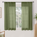 Green Linen Curtains 48 Inches Long for Short Bedroom (Olive Green / 42"W x 48"L (Pack of 2))