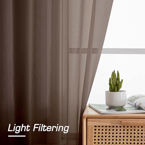 Sheer Curtains 54 inches Long for Living Room Bedroom (Chocolate / 42"W x 54"L (Pack of 2))