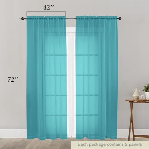 Turquoise Sheer Curtain for Bedroom Living Room 72 Inches Long 2 Panels Set (Turquoise / 42"W x 72"L (Pack of 2))
