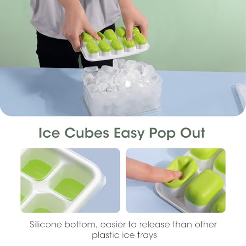 Ice Cube Tray with Lid and Bin (Green / 8.2*4.5*3.6'' - 4 Pack)