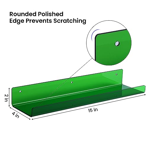 4 Pcs 15" Acrylic Shelves for Wall Decor and Display (Green)
