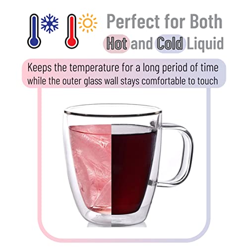 BTaT Double Walled Glass Coffee Mugs (Clear / 12 oz Coffee, Set of 4)