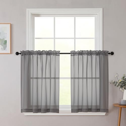 Grey Kitchen Curtains 30 Inch Length Tier 2 PCS (Grey / 42"W x 30"L (Pack of 2))