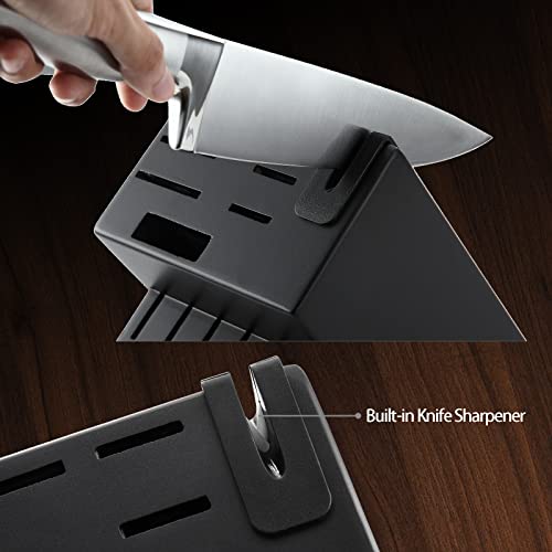 Knife Set w Block Kitchen Knife Set Built (14-Piece / Black)