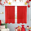 Basic Rod Pocket Sheer Voile Window Curtain Panels Red 1 Pair 2 Panels 26 Width 24 Inch Long for Kitchen Bedroom Children Living Room Yard（Red (Red / 26"W x 24"L (Pack of 2))