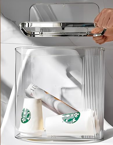 Clear 14 Liter Bathroom Trash Can with Lid (14L Clear)
