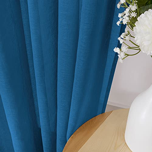 Short Sheer Curtain Linen Textured Bedroom Curtains Sheer Light Filtering Rod Pocket Voile Curtain for Living Room (54"W x 54"L (Pack of 2) / Classic Blue)