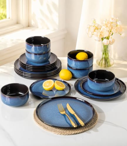 Ceramic Dinner Plates Set of 6 (10.5 Inch for 6 / Reactive-Blue)
